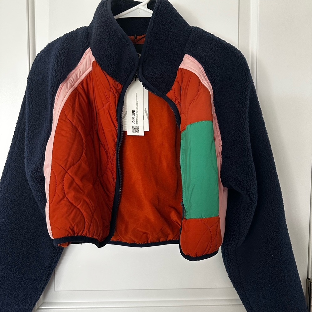 Zara Colorblock Cropped  Fleece Jacket